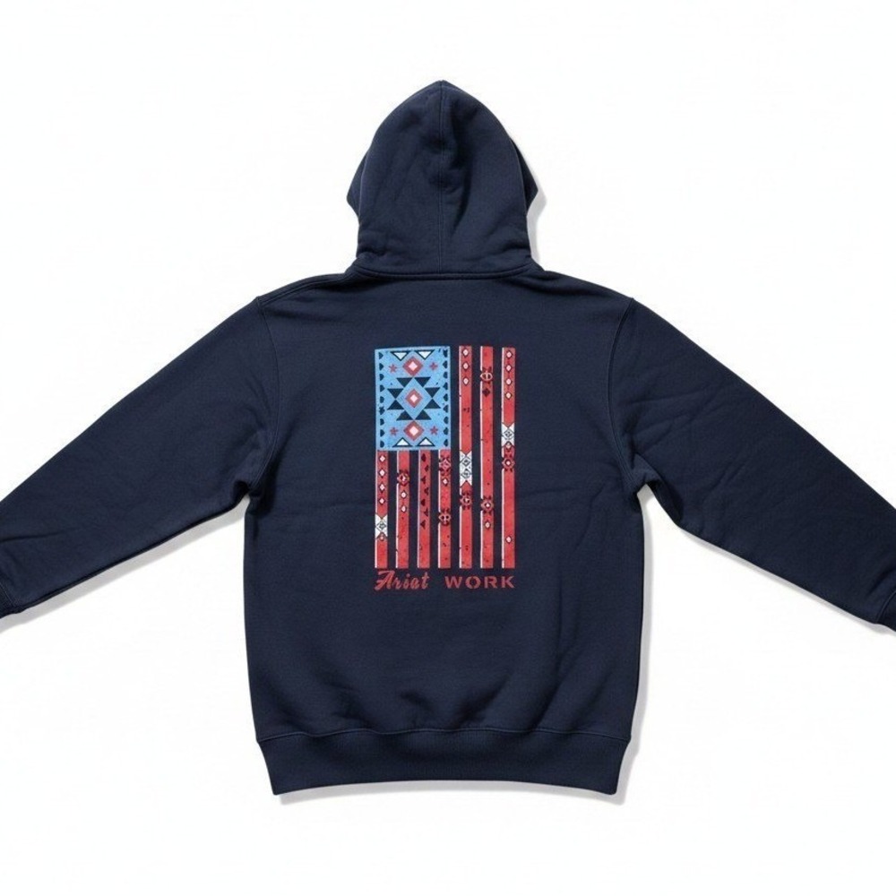 Ariat Rebar Womens Navy Blue Southwestern American Flag Graphic Hoodie Small